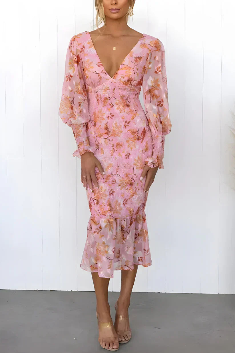 Women's Floral Evening Wedding Guest Midi Dress