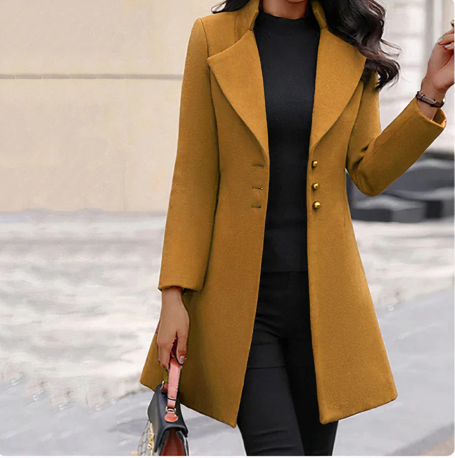 Buttoned Long Coat with Clean Lines for Women