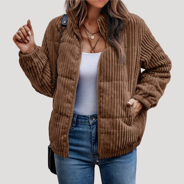 Corduroy Jacket with Zip Front and Fleece Lining for Women