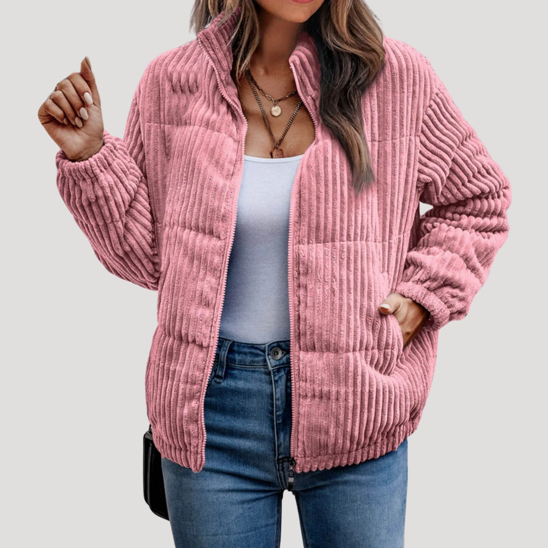 Corduroy Jacket with Zip Front and Fleece Lining for Women