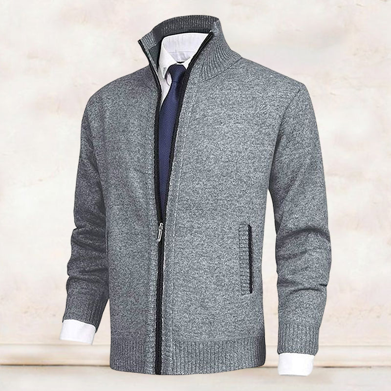 Zip Up Knit Cardigan with Stand Collar Design for Men