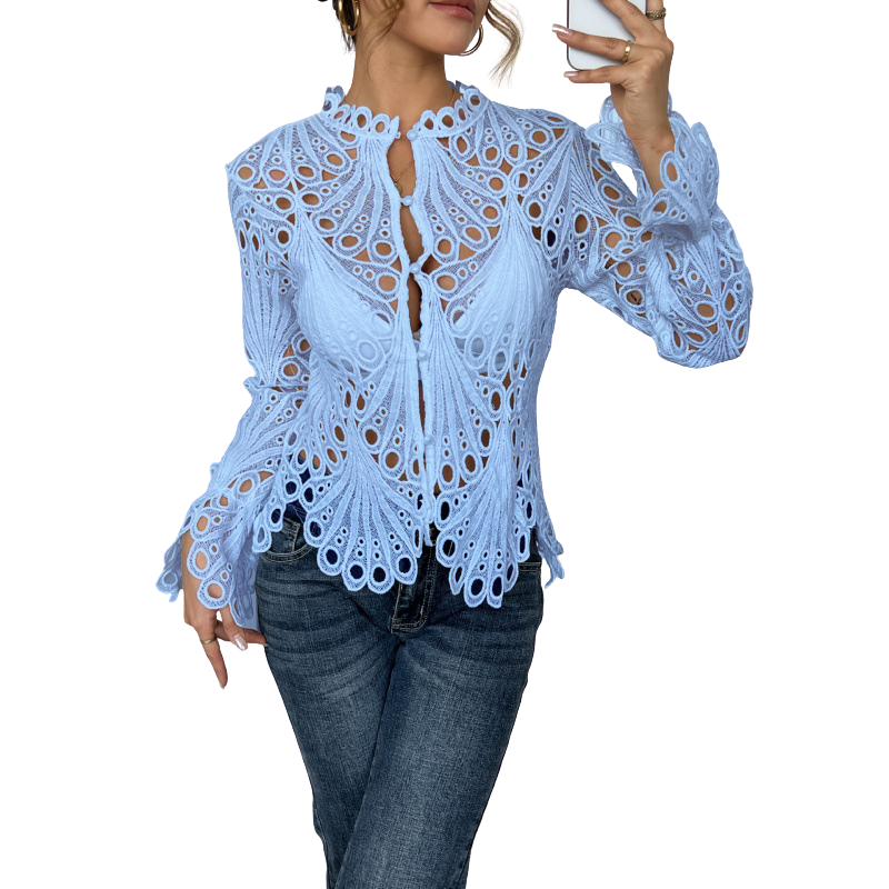 Women's Lace Cutwork Long Sleeve Blouse