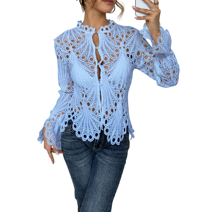 Women's Lace Cutwork Long Sleeve Blouse