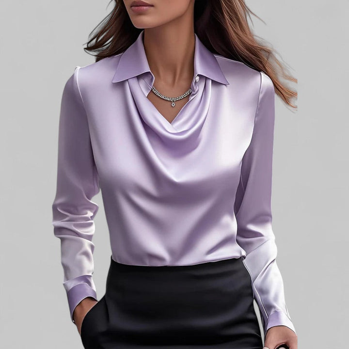 Draped Neck Long Sleeve Blouse for Women