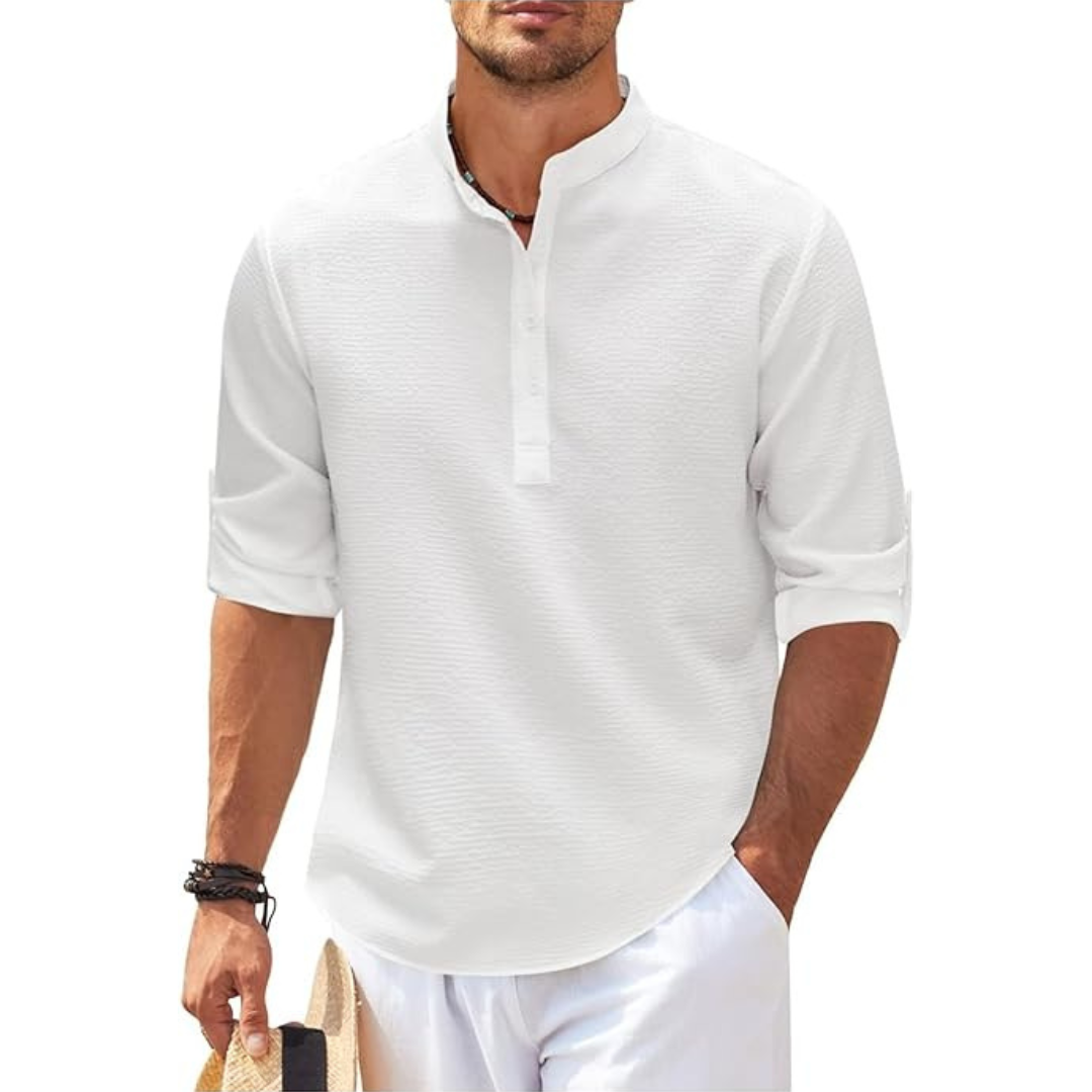 Men's summer shirt with stand -up collar | Half button 3