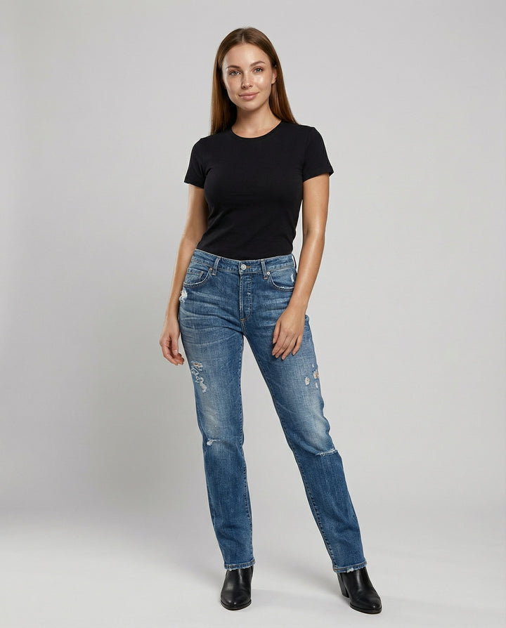 Loose Fit Jeans with Straight Leg and Ankle Length for Women