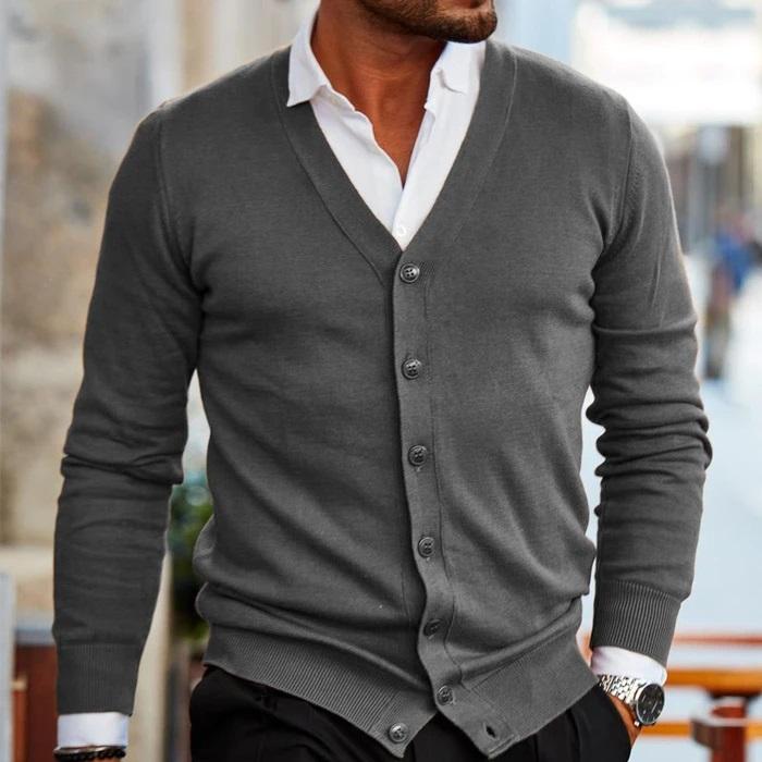 V Neck Button Front Cardigan with Classic Design for Men