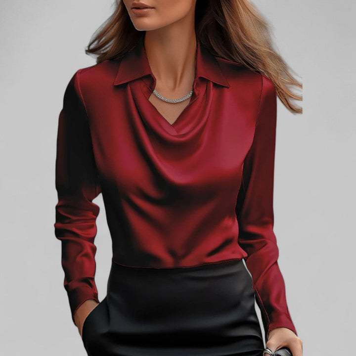 Draped Neck Long Sleeve Blouse for Women