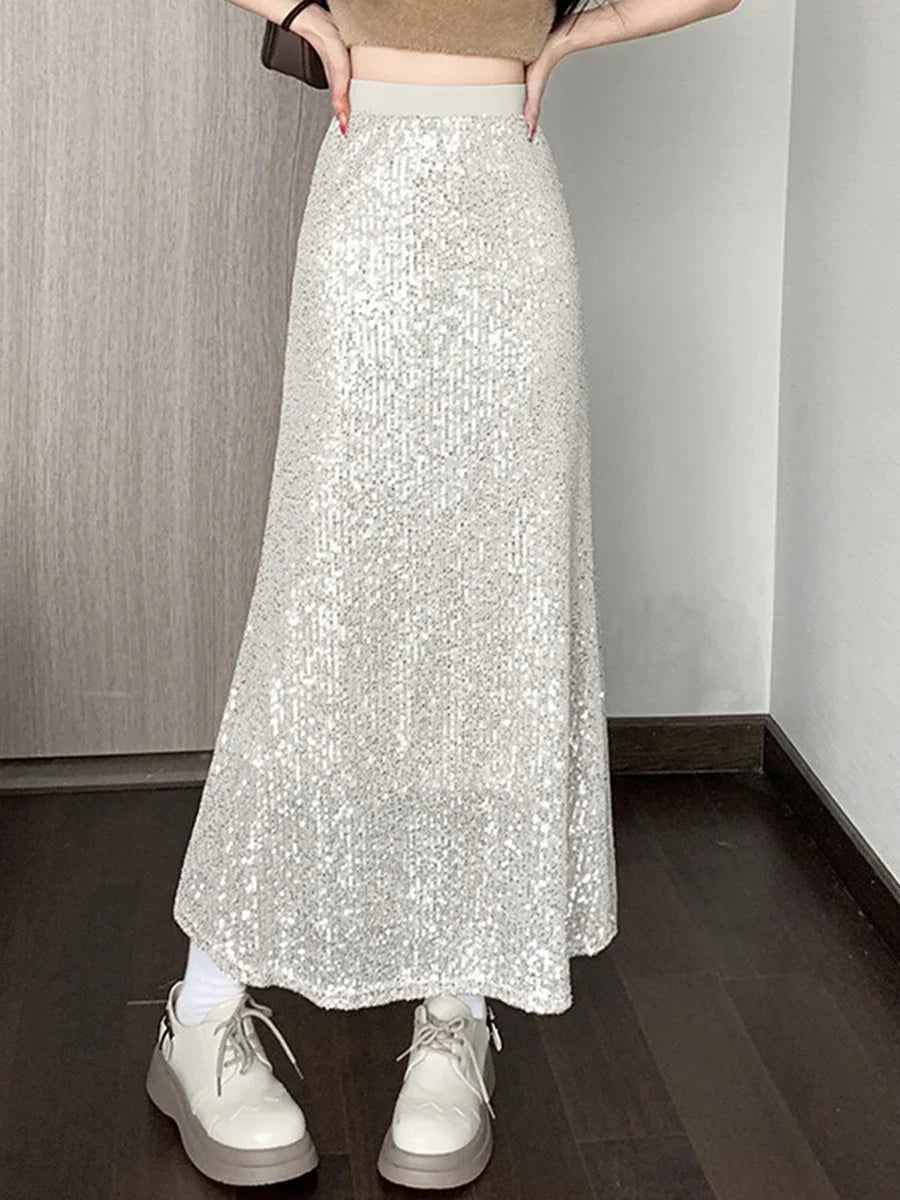 Maxi Skirt with Sequin Detail and Elastic Waist for Women