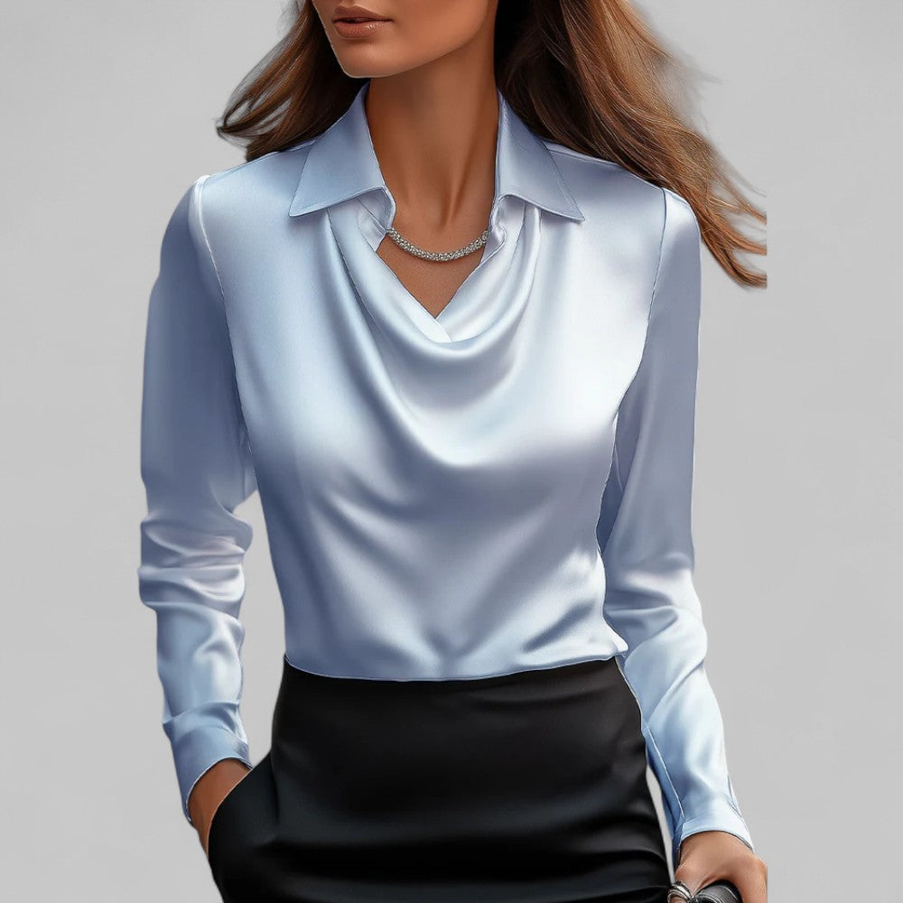 Draped Neck Long Sleeve Blouse for Women