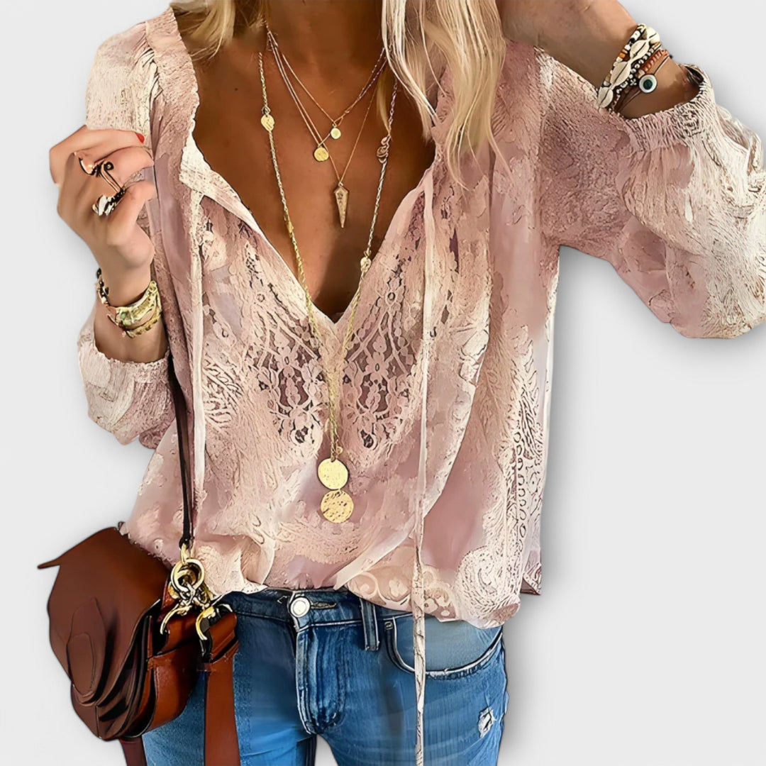 Women's Lace V-Neck Boho Blouse