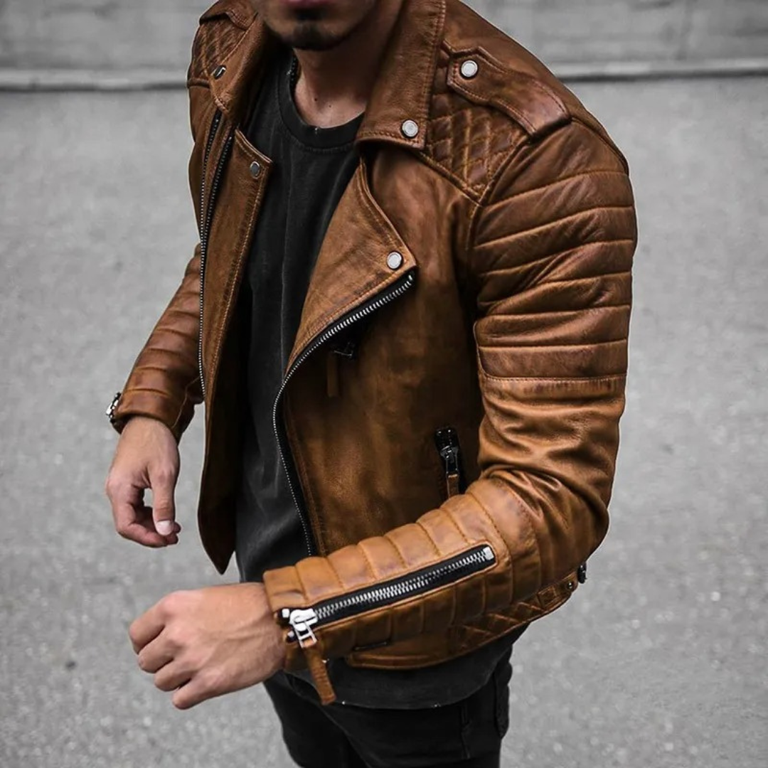 Short Motorcycle Jacket with Modern Cut and Zip Design for Men
