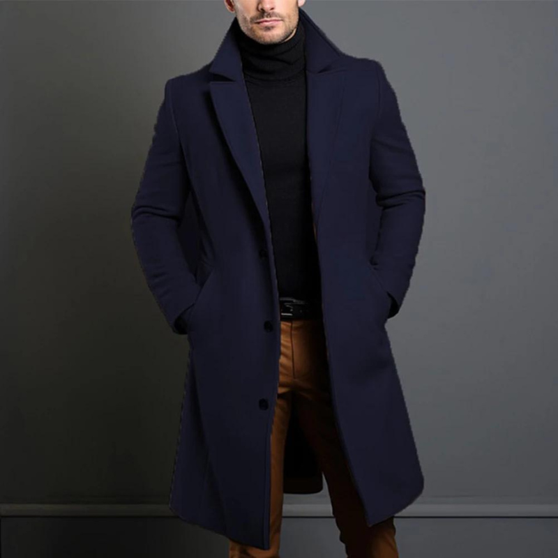 Long Winter Coat with Clean Tailored Design for Men