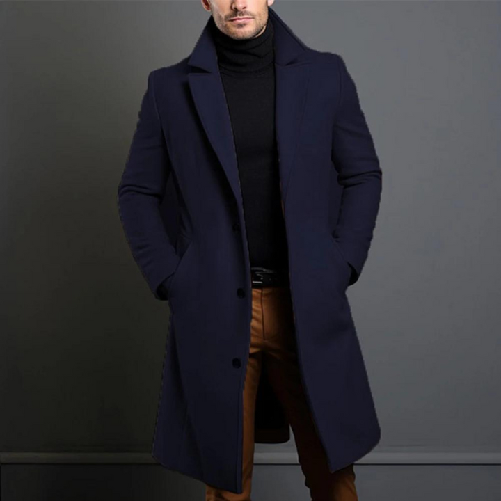 Long Winter Coat with Clean Tailored Design for Men