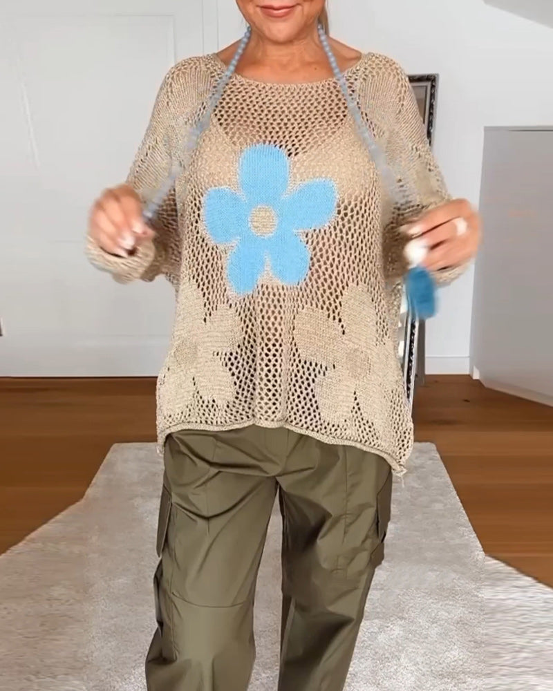 Women's Floral Crochet Long Sleeve Top