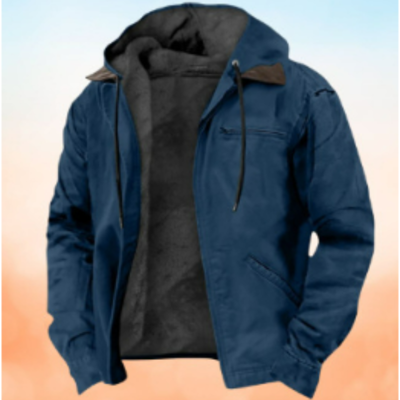 Hooded Jacket with Classic Cut and Zip Closure for Men