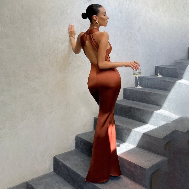 Women's Open-Back Fishtail Maxi Dress