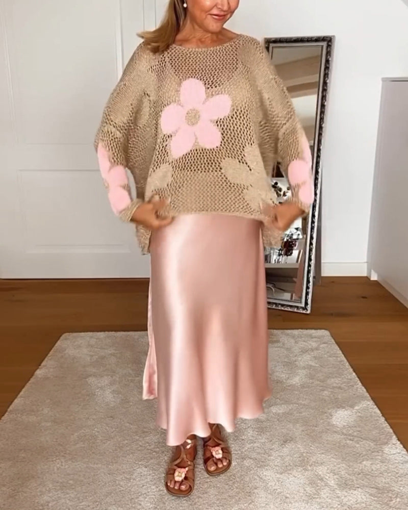 Women's Floral Crochet Long Sleeve Top
