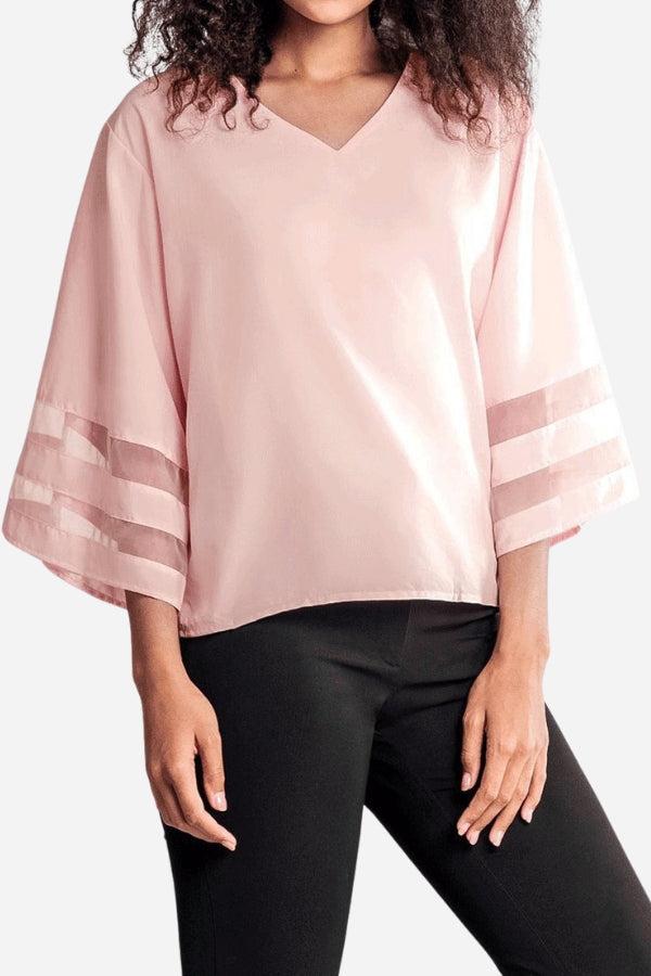 Women's Mesh Bell Sleeve V-Neck Blouse