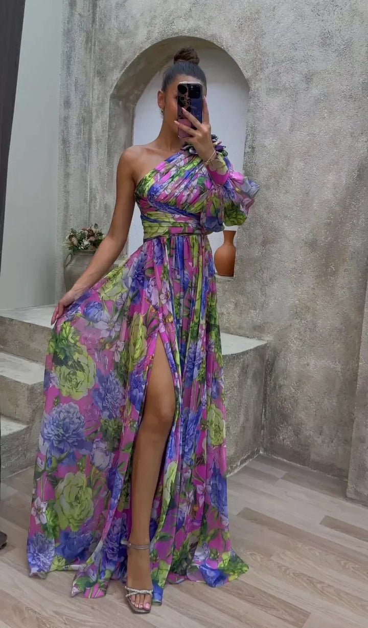 One Shoulder Floral Dress for Women