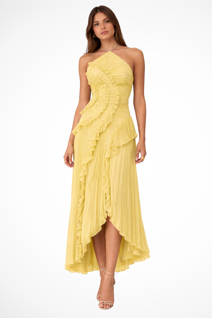 Freya | Wedding Guest Ruffle Maxi Dress Halter Neck