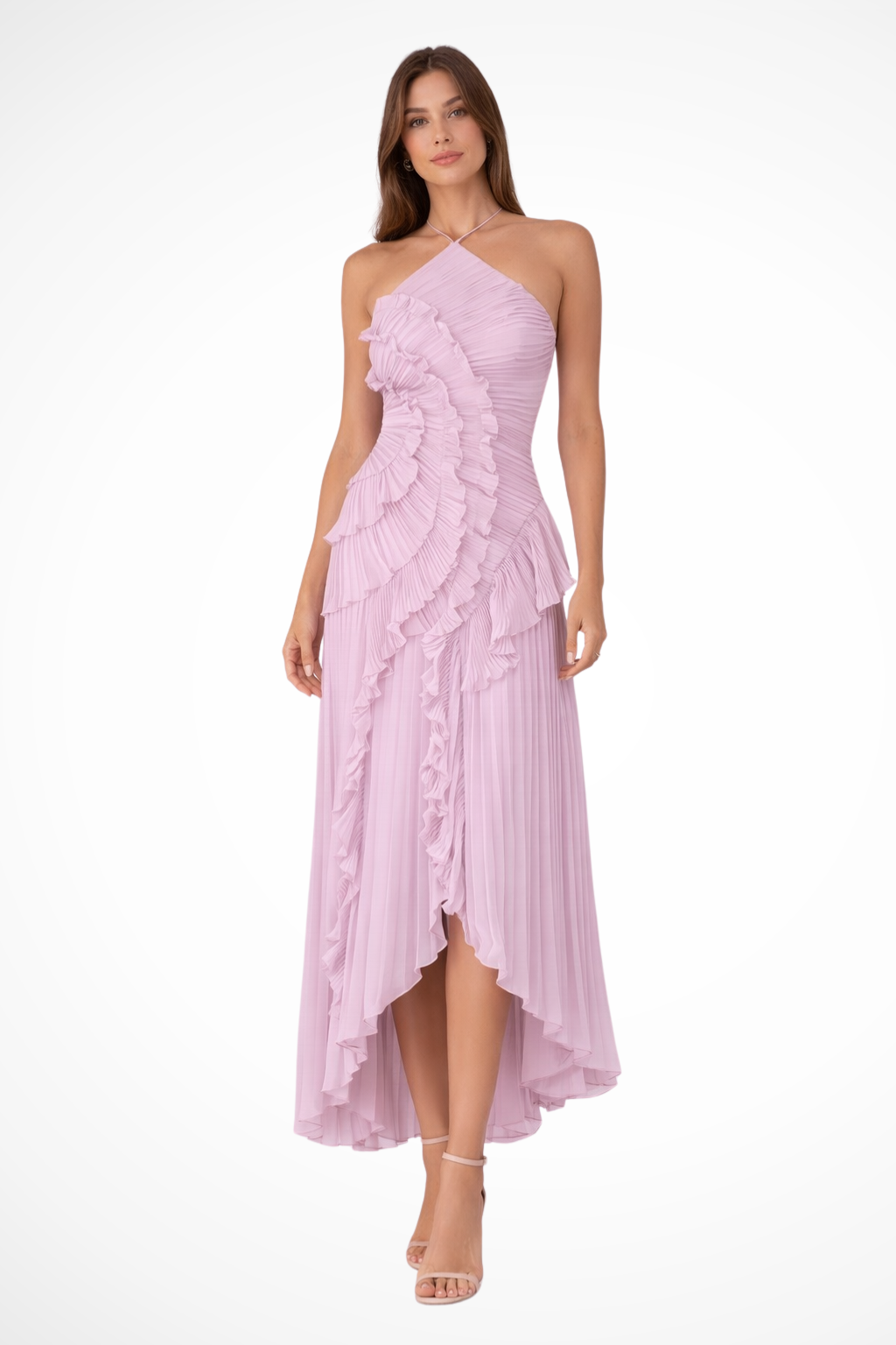 Freya | Wedding Guest Ruffle Maxi Dress Halter Neck