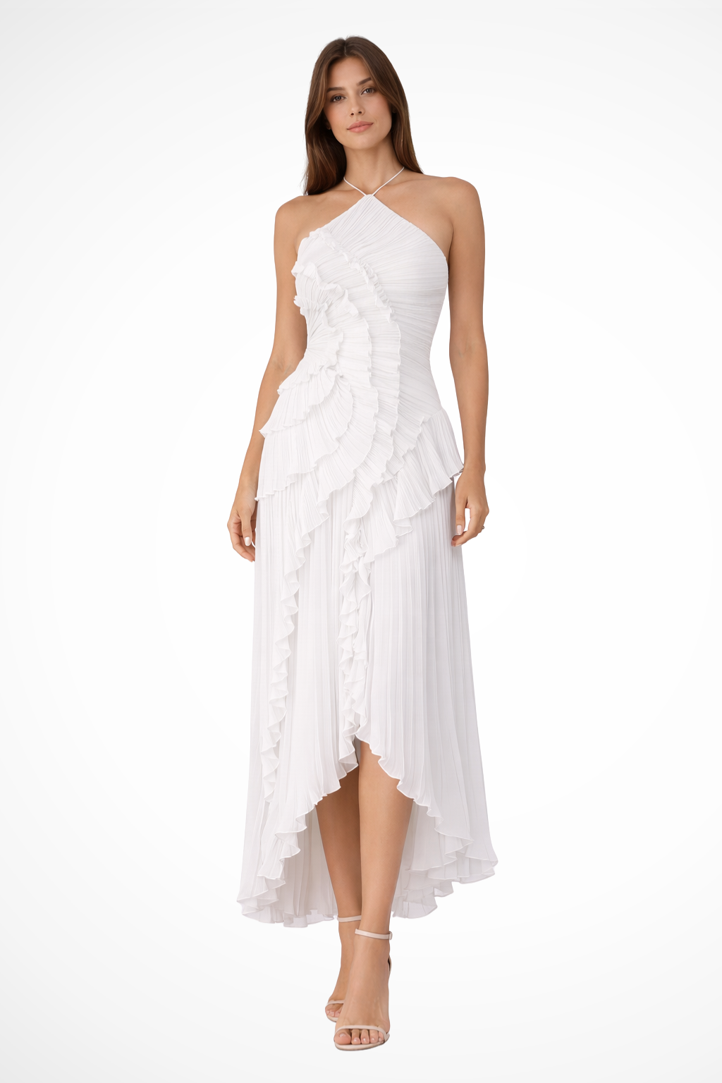 Freya | Wedding Guest Ruffle Maxi Dress Halter Neck