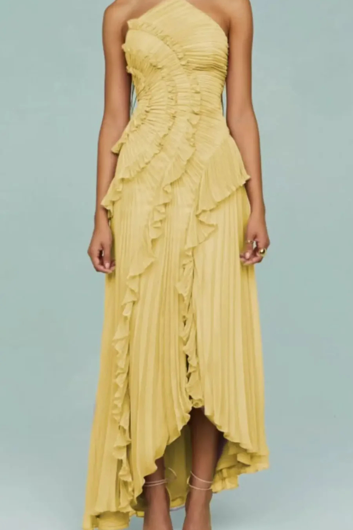 Freya | Wedding Guest Ruffle Maxi Dress Halter Neck