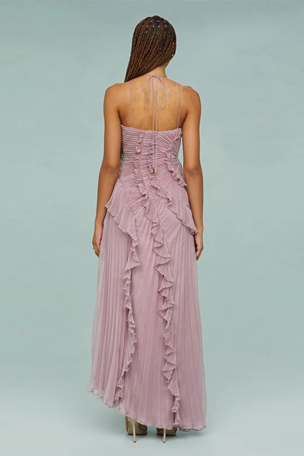Freya | Wedding Guest Ruffle Maxi Dress Halter Neck