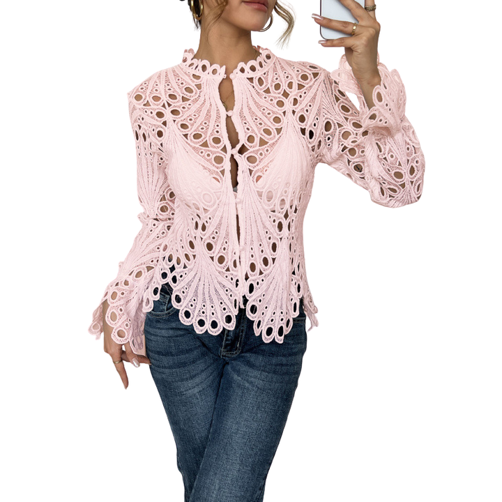 Women's Lace Cutwork Long Sleeve Blouse