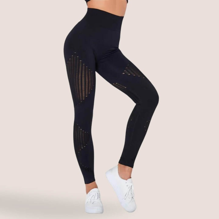 Textured Leggings with High Waist Design and Full Length Cut for Women