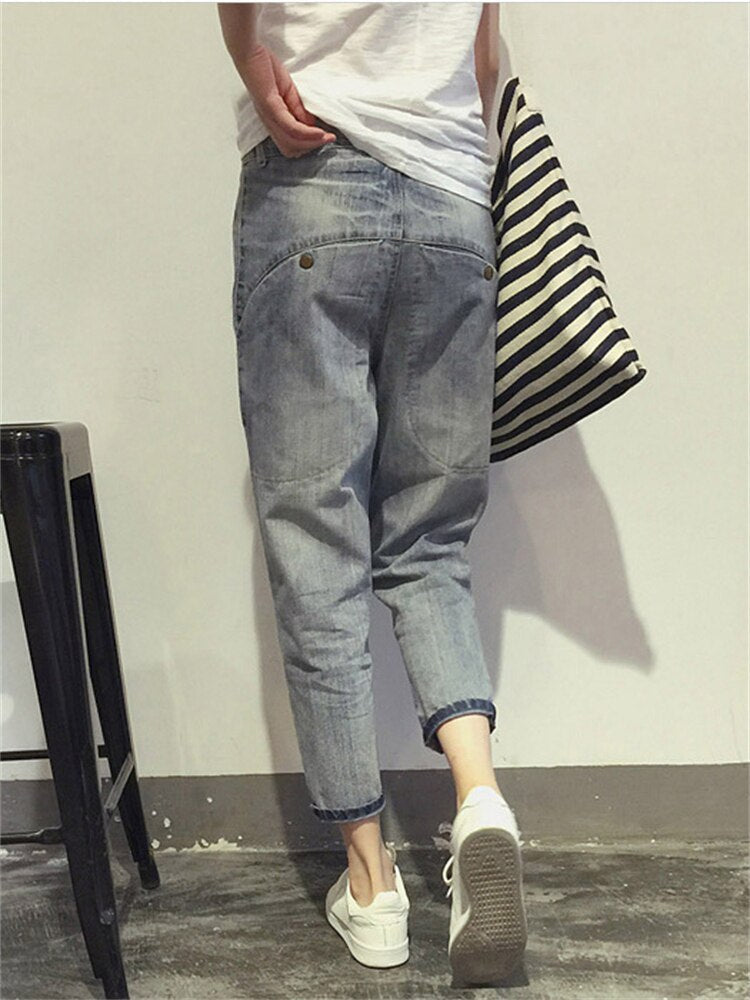 Cropped Jeans with Washed Grey Finish for Women