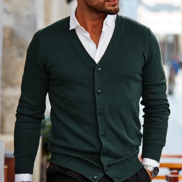 V Neck Button Front Cardigan with Classic Design for Men
