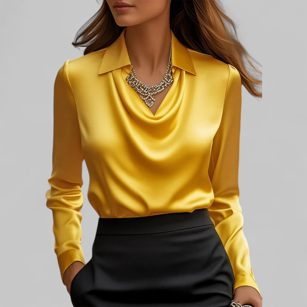 Draped Neck Long Sleeve Blouse for Women