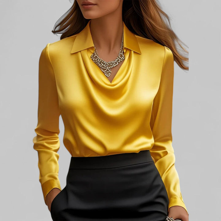 Draped Neck Long Sleeve Blouse for Women