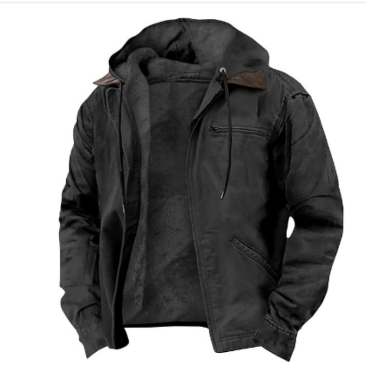 Hooded Jacket with Classic Cut and Zip Closure for Men