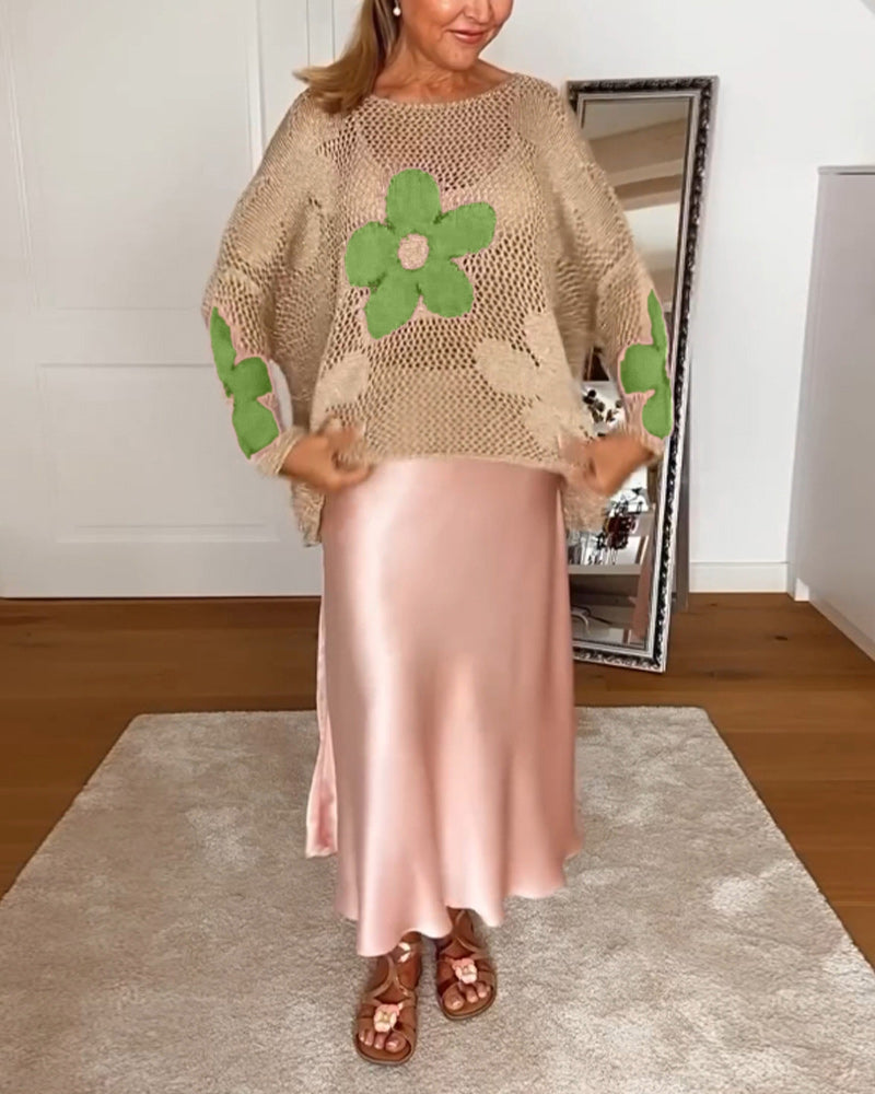 Women's Floral Crochet Long Sleeve Top