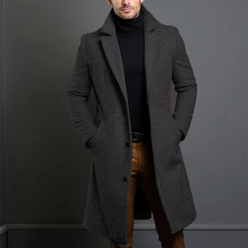 Long Winter Coat with Clean Tailored Design for Men