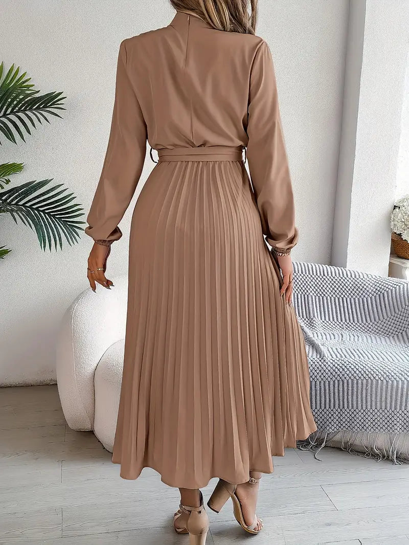 Pleated Midi Dress with Belt for Women