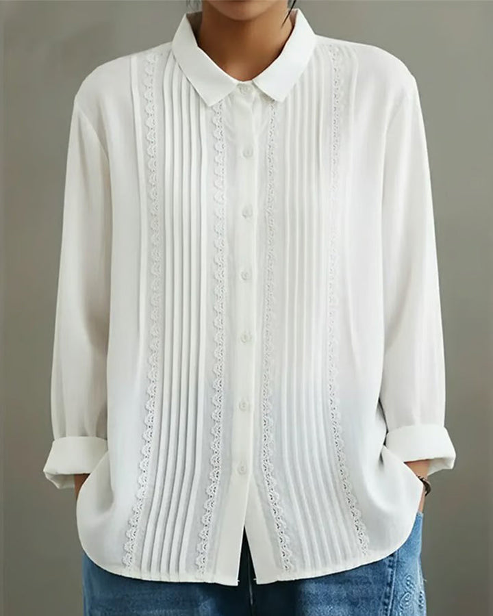 Women's Lace Trim Button-Up Blouse
