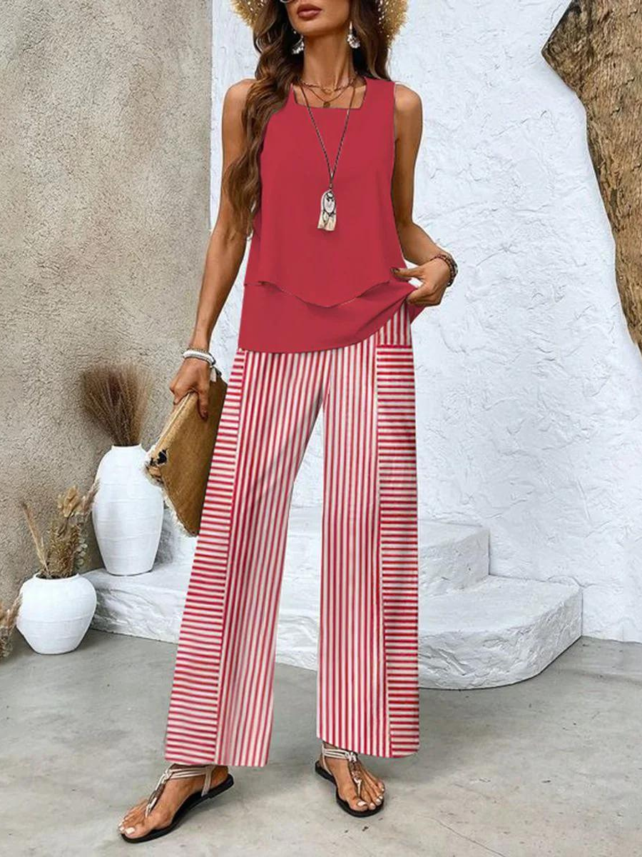 Two -part sleeveless women's top and straight cut pants | Chic 4