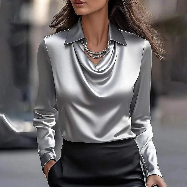Women's Shimmering V-Neck Elegant Blouse