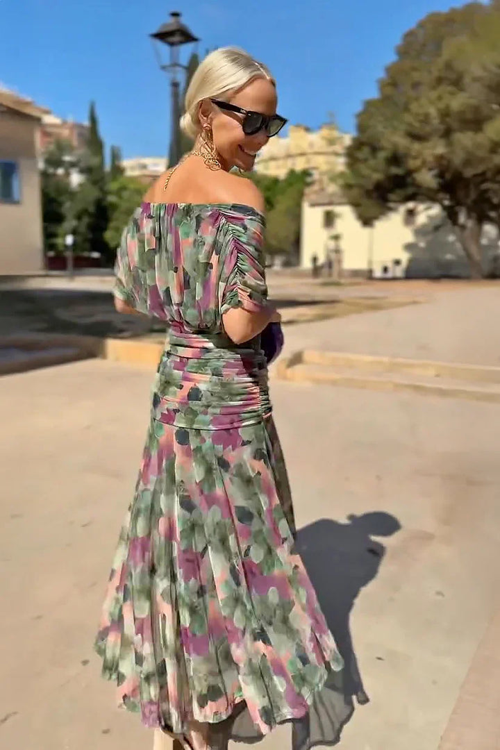 Formal Maxi Dress V Neck Pleated Waist
