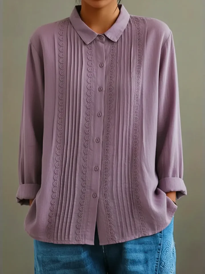 Women's Lace Trim Button-Up Blouse