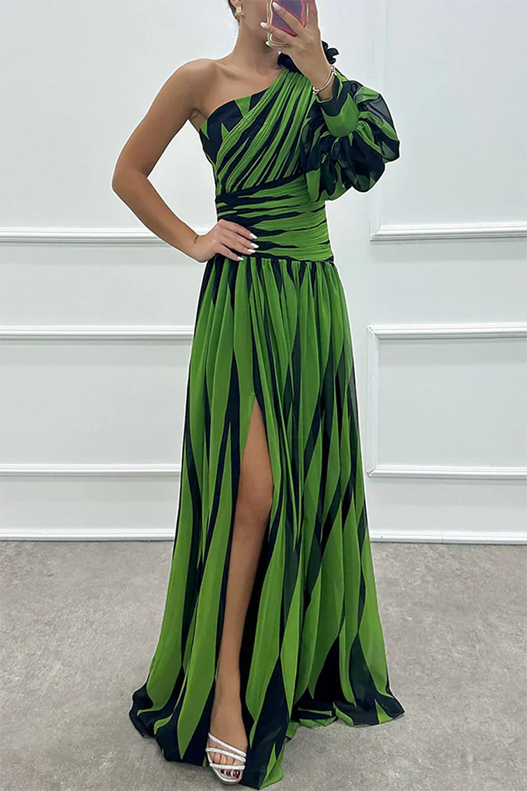 Women's Striped One-Shoulder Maxi Dress