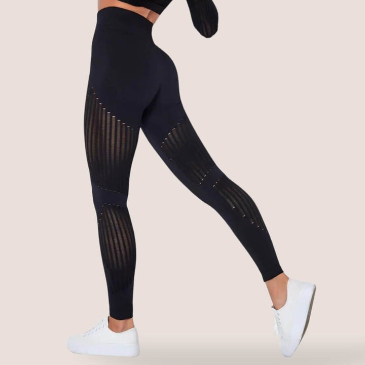Textured Leggings with High Waist Design and Full Length Cut for Women