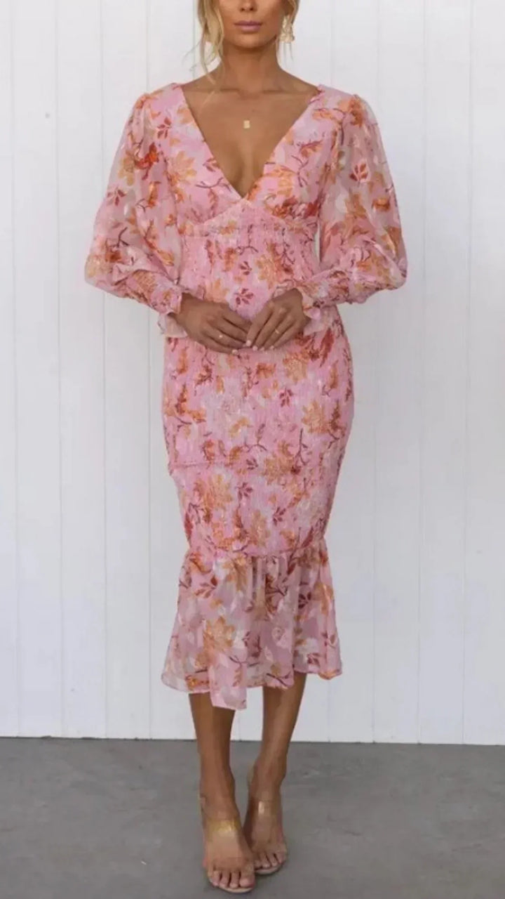 Women's Floral Evening Wedding Guest Midi Dress
