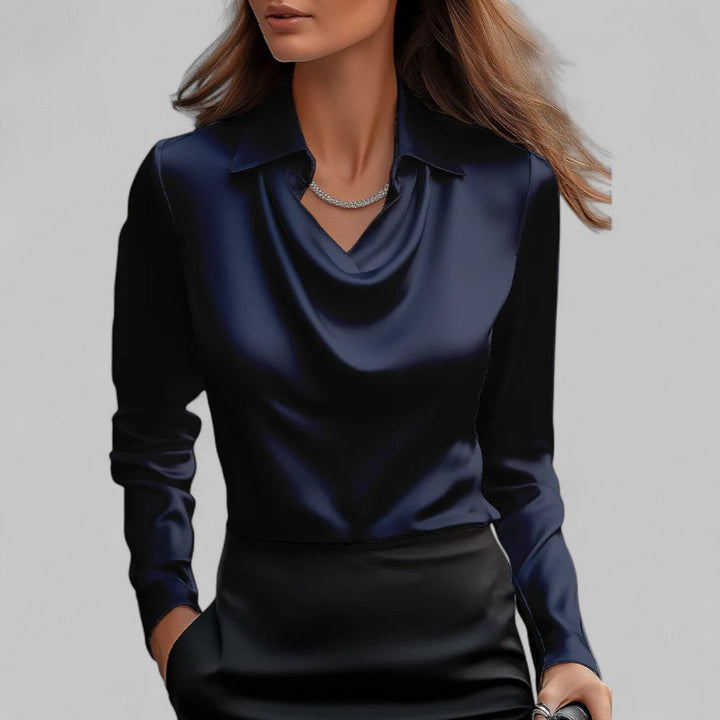 Draped Neck Long Sleeve Blouse for Women