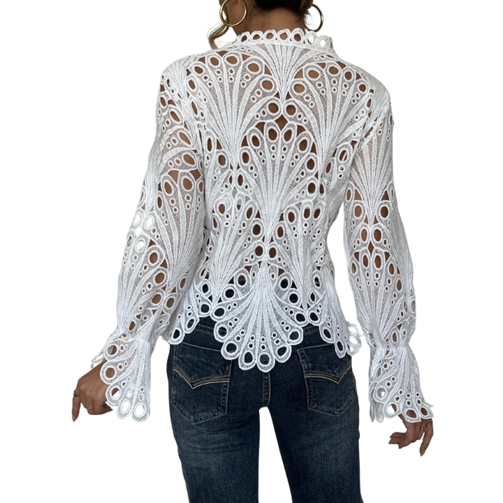 Women's Lace Cutwork Long Sleeve Blouse