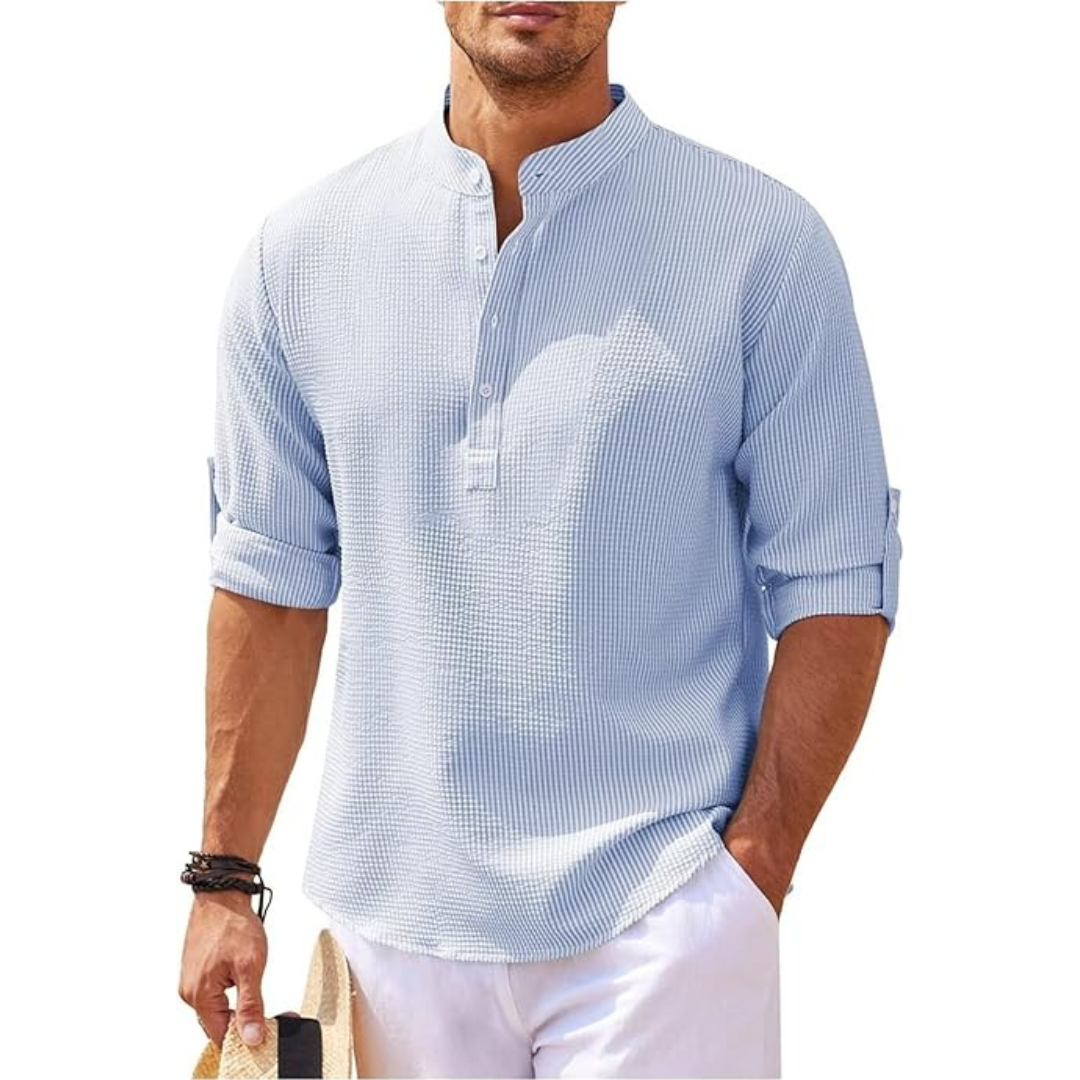 Men's summer shirt with stand -up collar | Half button 5